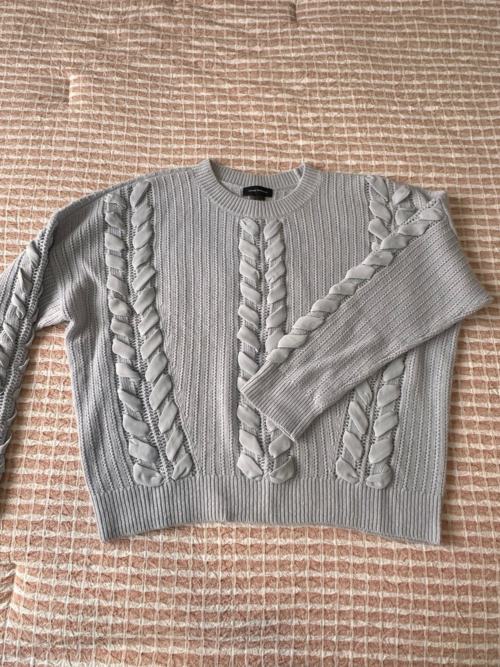 Club Monaco blue Gray Braided Cable Crewneck Sweater